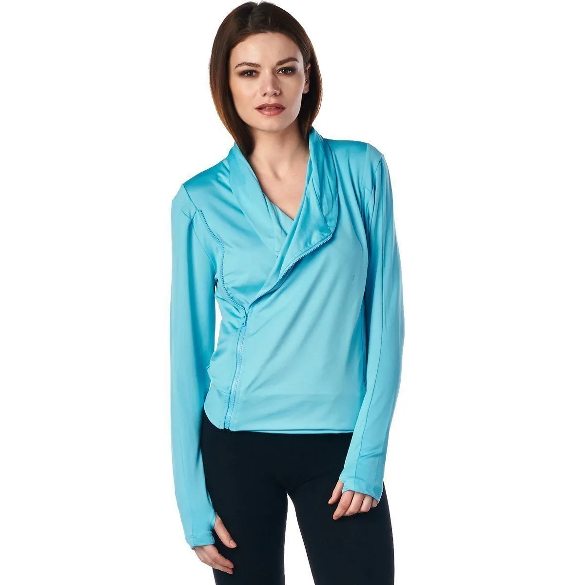 LA Society Women's Turquoise Yoga Sport Fitness Running  Wrap Zipper Design Jacket