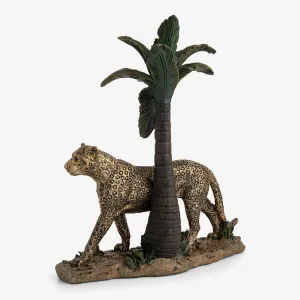 Leopard Standing Under Palm Tree Statue