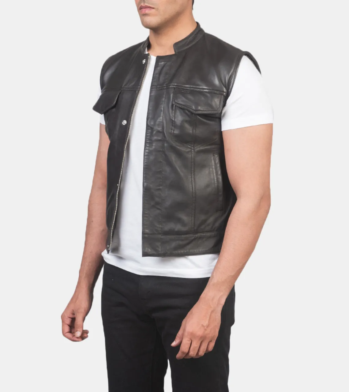 Marven Men's Black Leather Vest