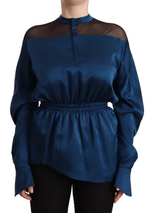 Masha Ma Elegant Crew Neck Silk Blouse in Blue