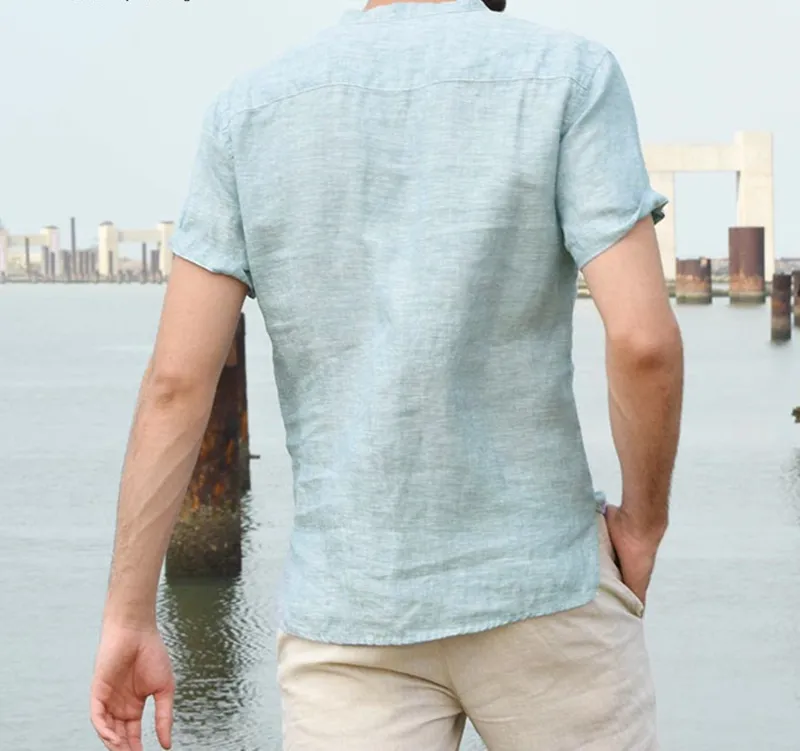 Mens Casual Shirts Short Sleeve V Neck Basic Blouse