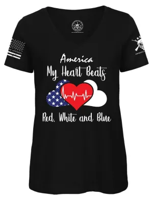 My Heart Beats Red White and Blue V Neck T-Shirt