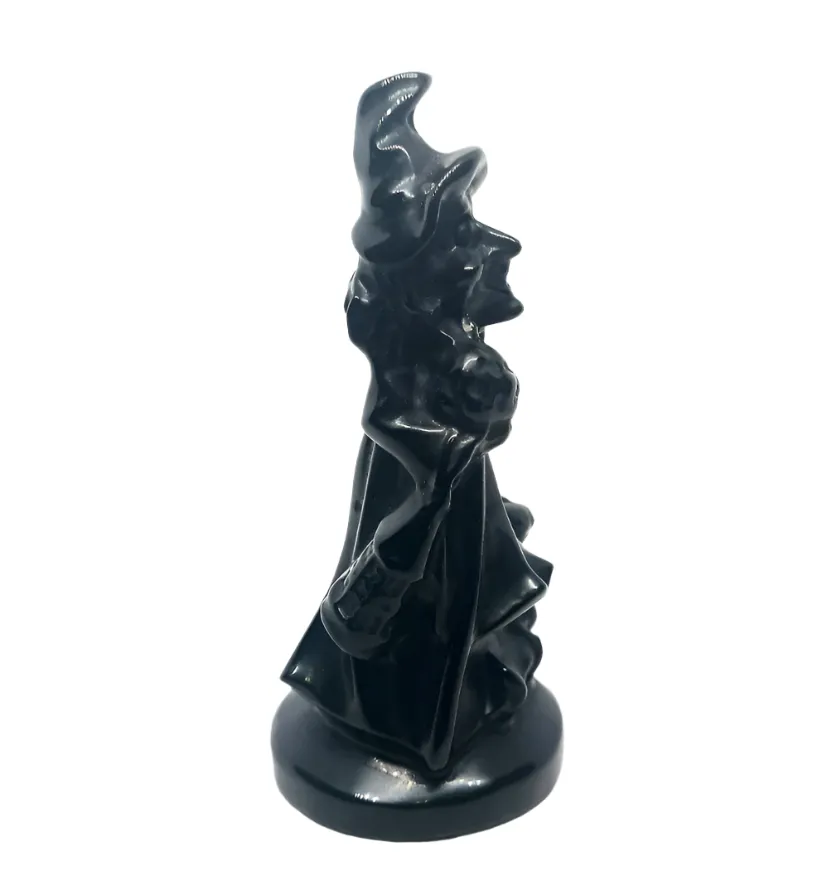 Obsidian Crystal Cartoon Style Witch Carving