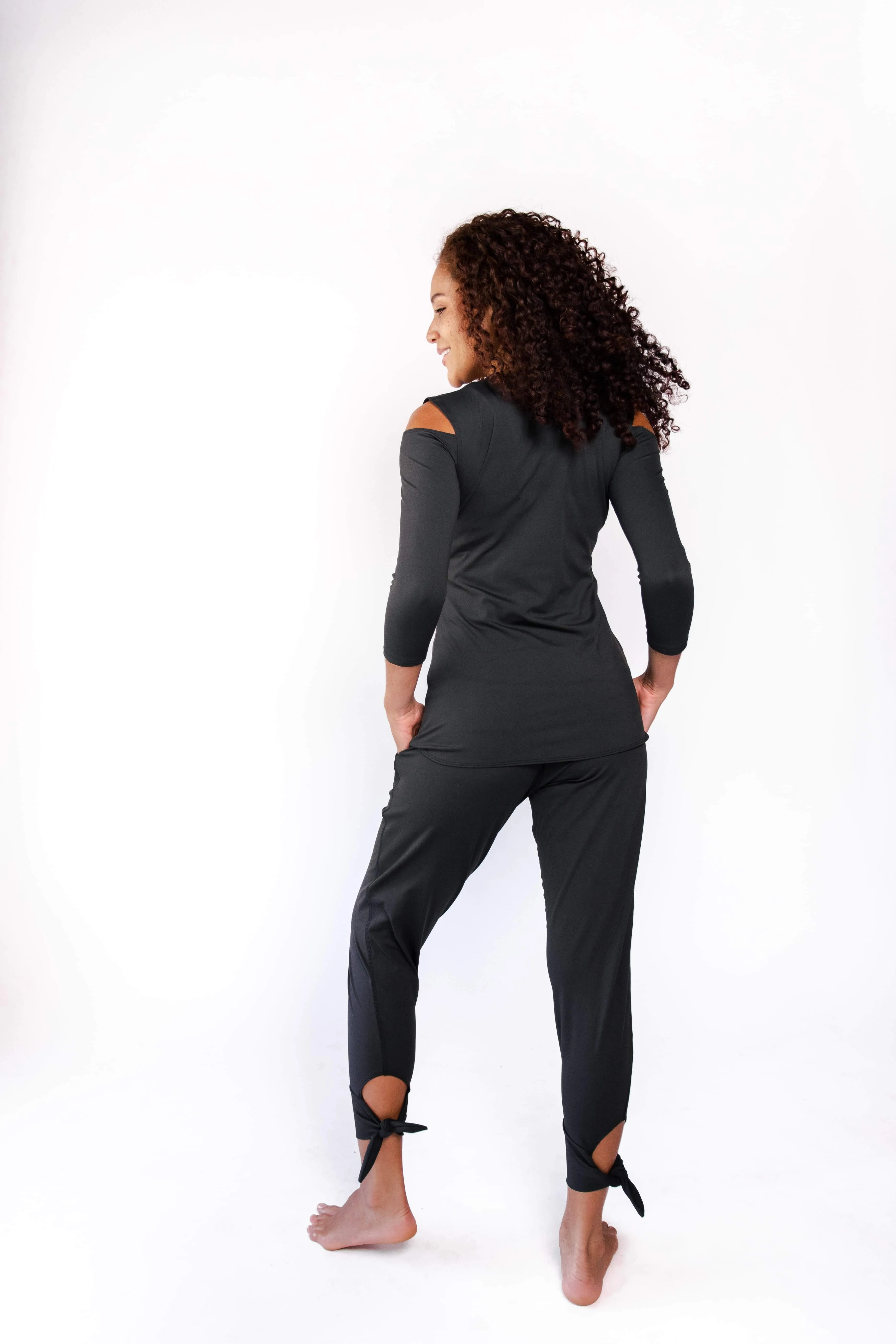 Open Shoulder Top in Jet Black by Yoga Democracy