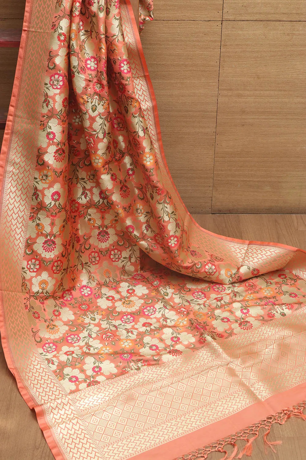 Orange Banarasi Kimkhwab Design Silk Dupatta - Elegant and Luxurious