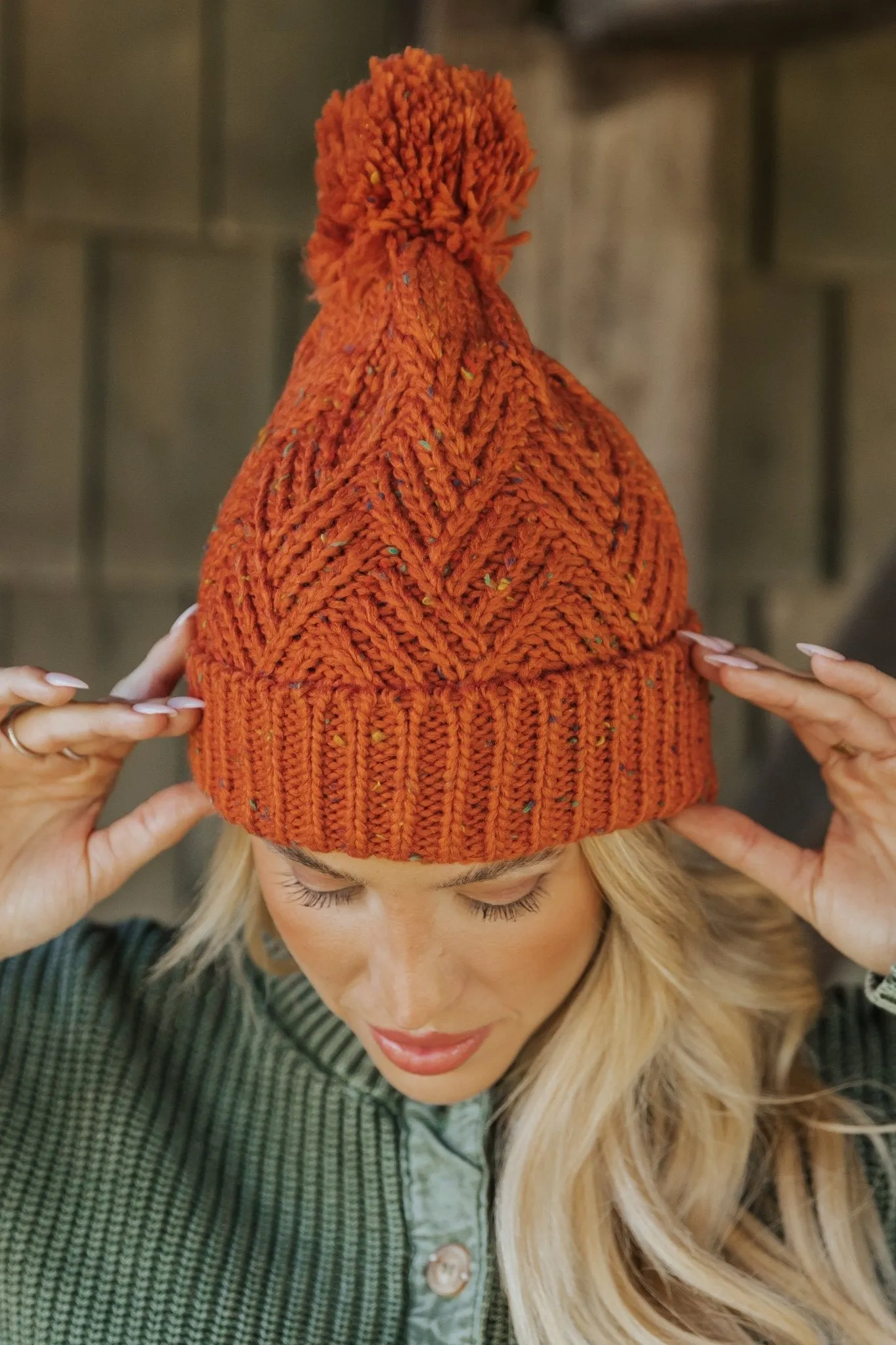 Orange Confetti Pom Pom Beanie - DOORBUSTER