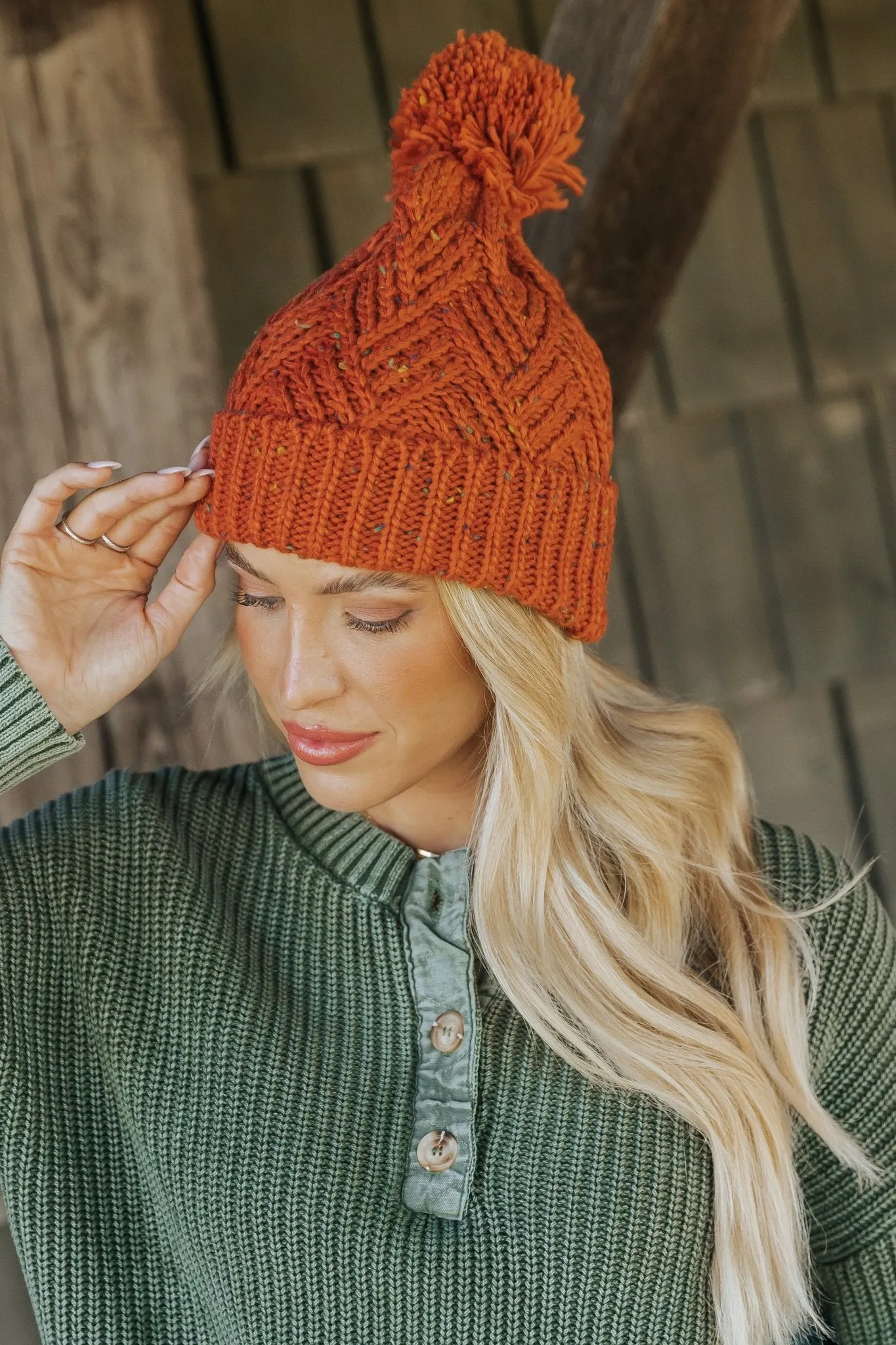 Orange Confetti Pom Pom Beanie - DOORBUSTER