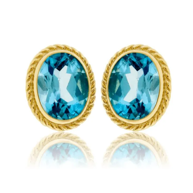 Oval Blue Topaz & Rope Halo Earrings