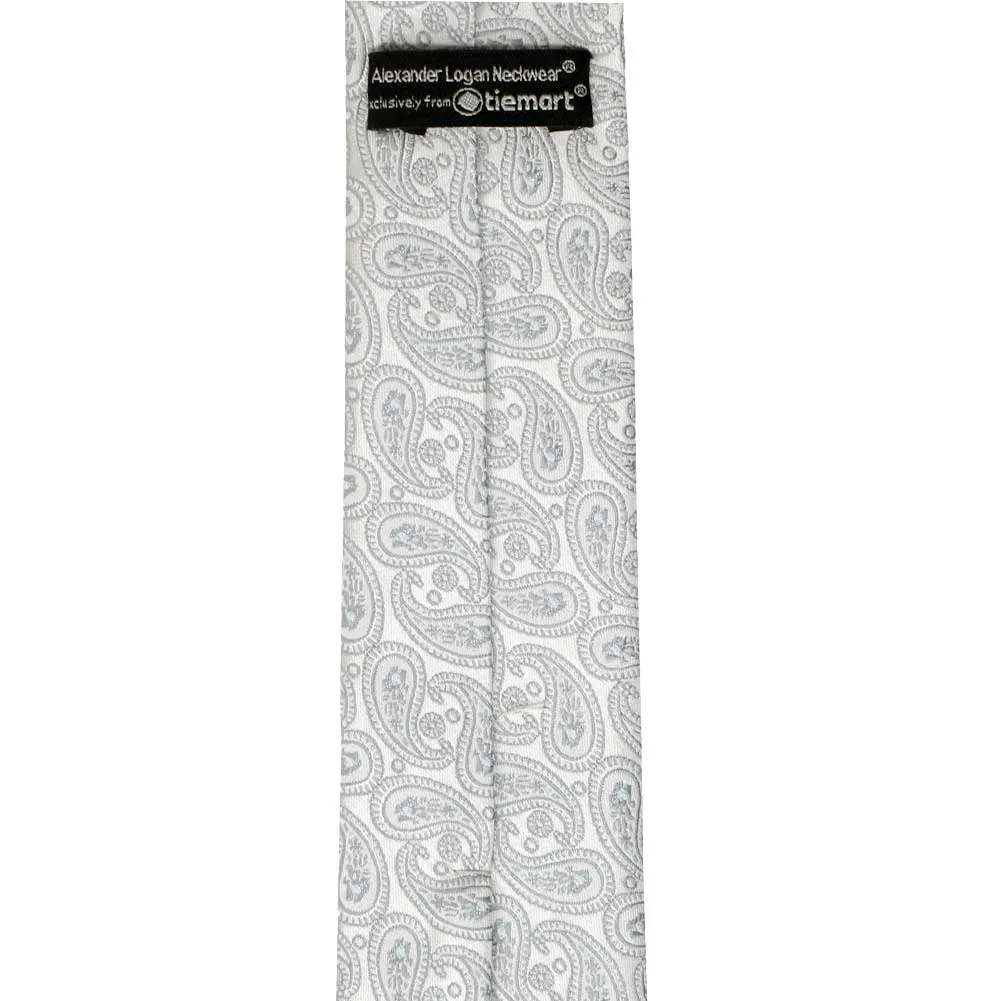 Pale Silver Darlene Paisley Slim Necktie, 2.5" Width