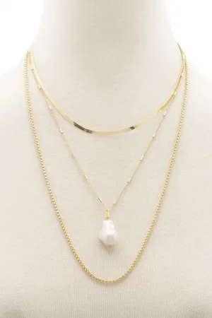 Pearl Herringbone Link Layered Necklace