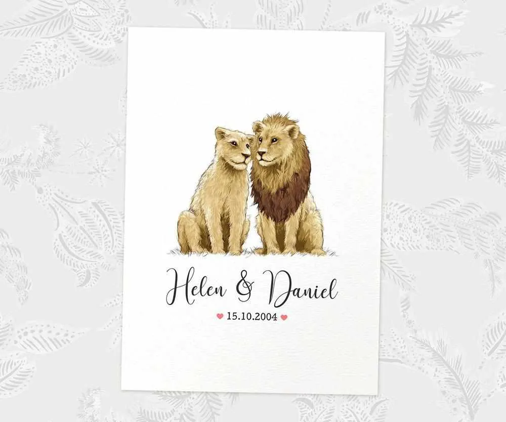 Personalised Lion Wedding Anniversary Print