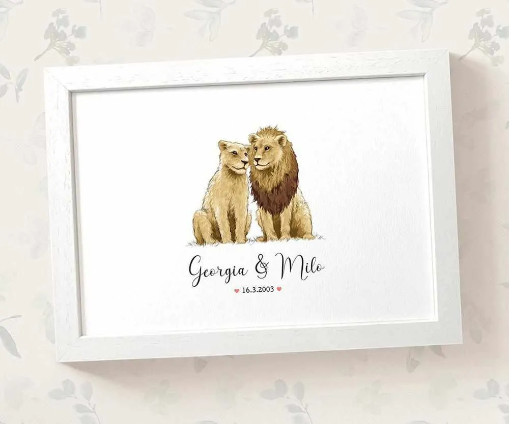 Personalised Lion Wedding Anniversary Print