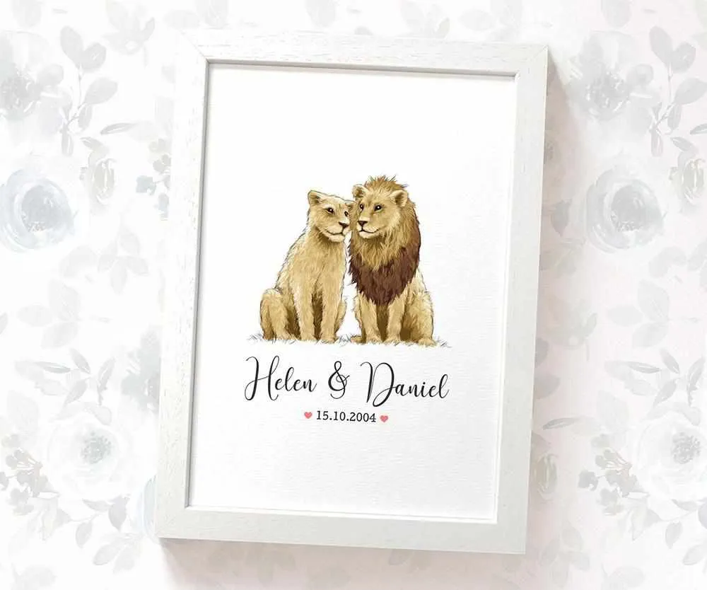 Personalised Lion Wedding Anniversary Print