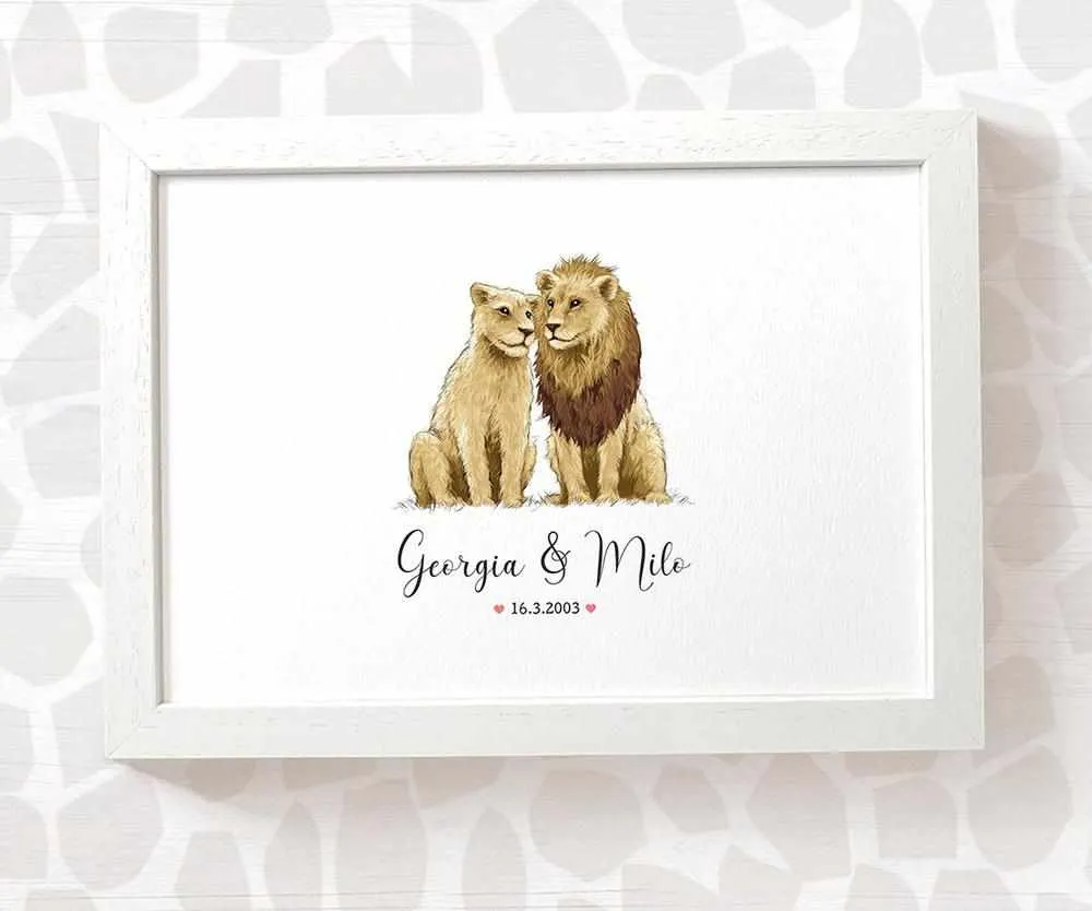 Personalised Lion Wedding Anniversary Print