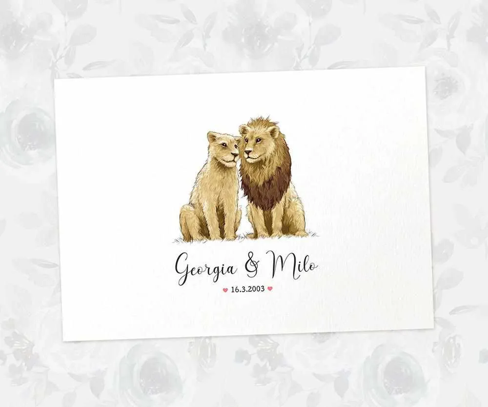 Personalised Lion Wedding Anniversary Print