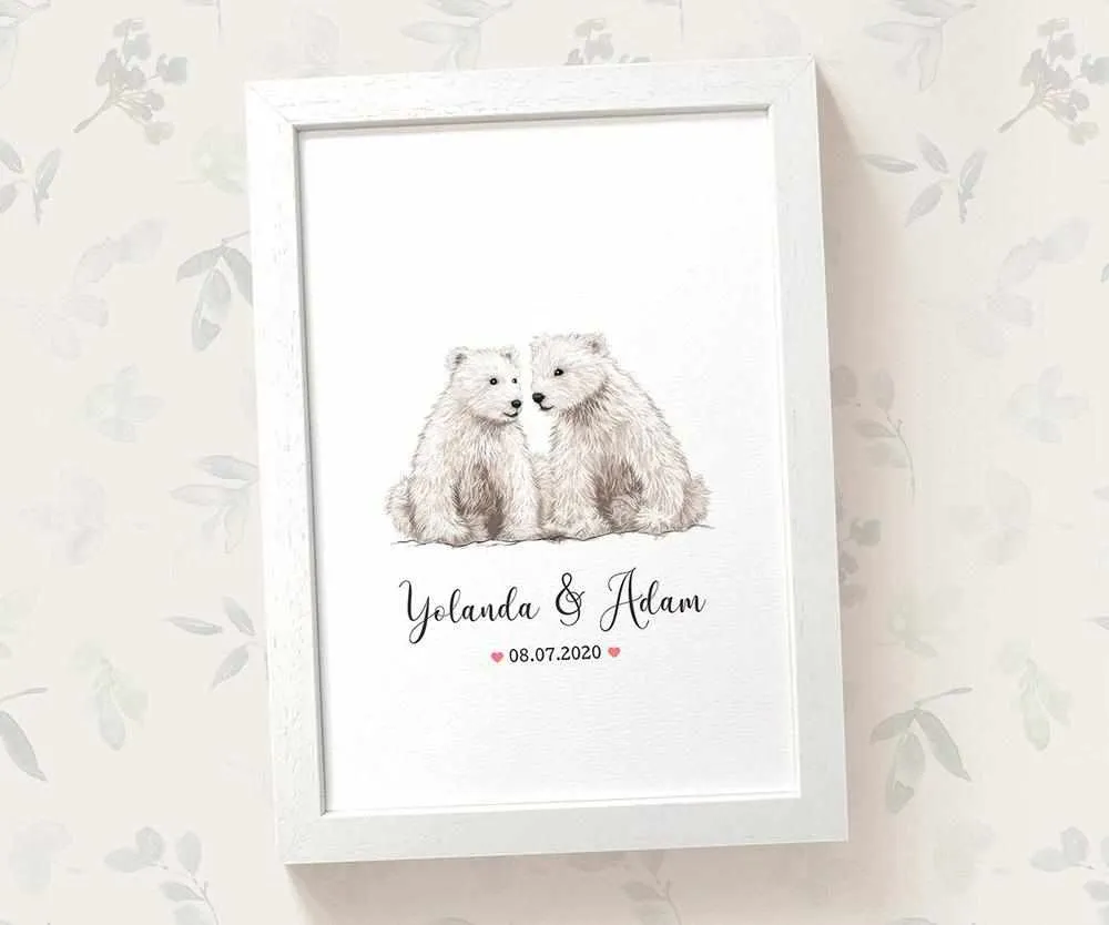 Personalised Polar Bear Wedding Anniversary Print