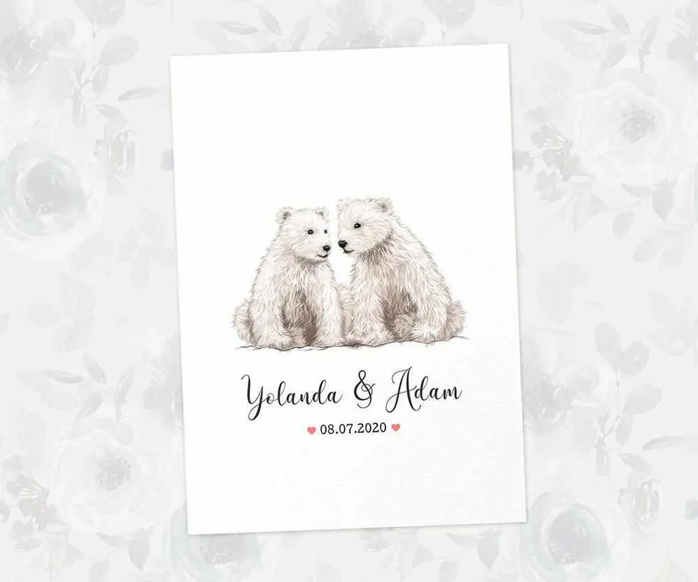 Personalised Polar Bear Wedding Anniversary Print