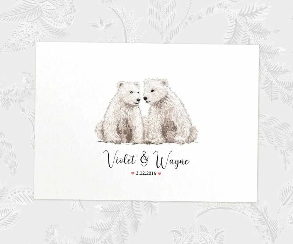 Personalised Polar Bear Wedding Anniversary Print