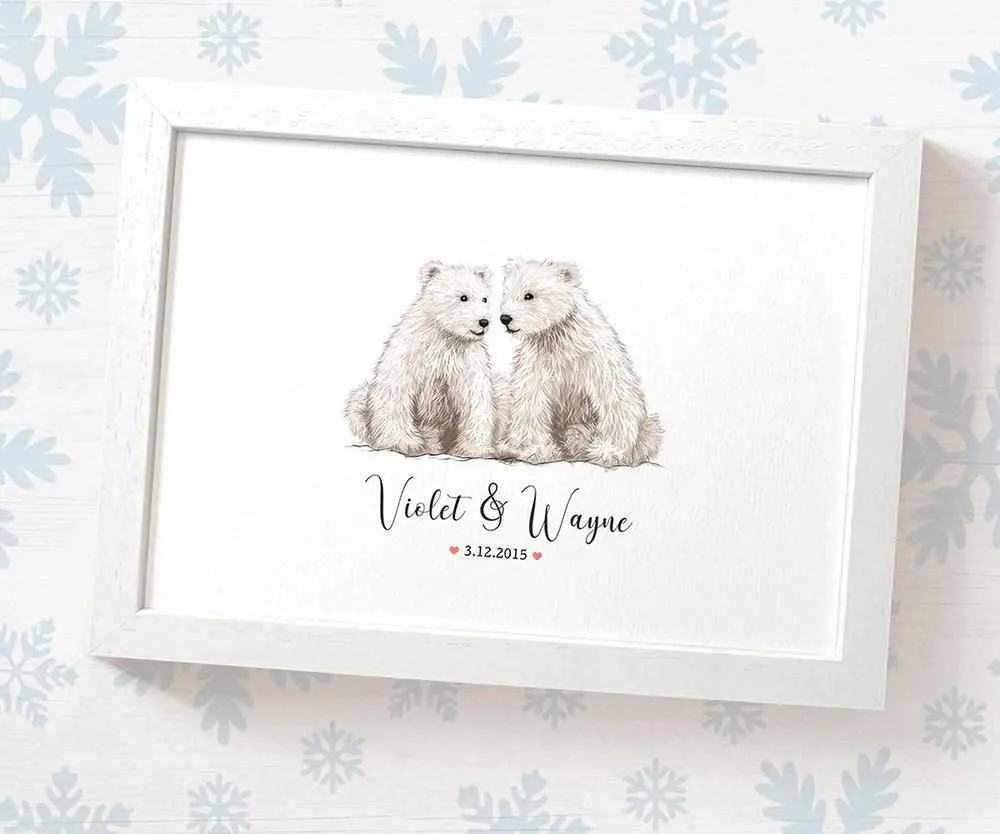 Personalised Polar Bear Wedding Anniversary Print