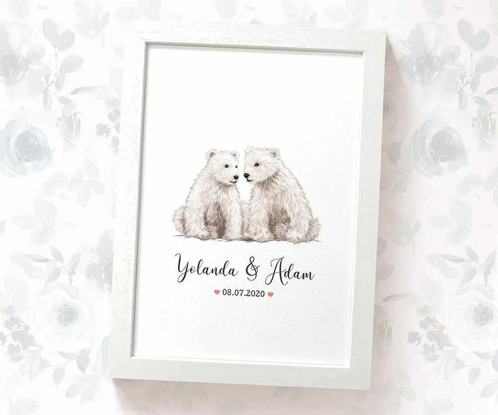 Personalised Polar Bear Wedding Anniversary Print