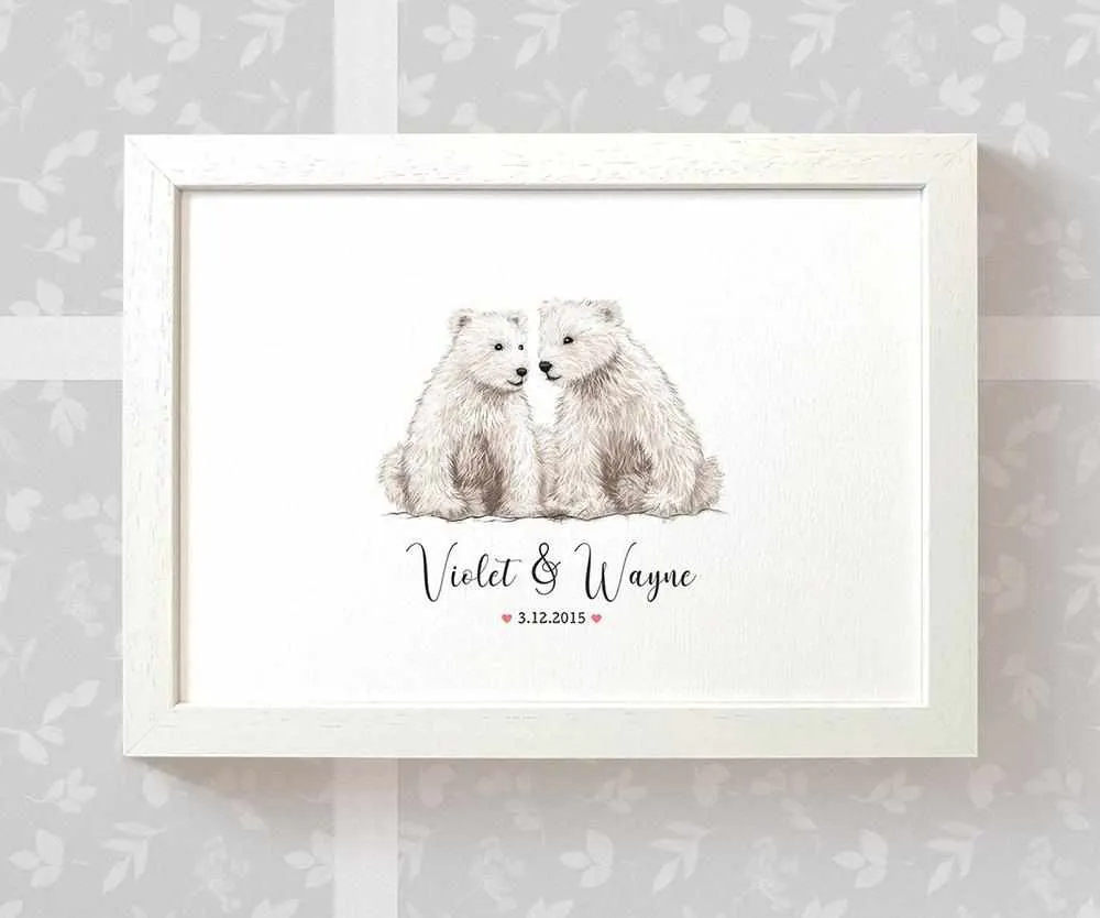 Personalised Polar Bear Wedding Anniversary Print