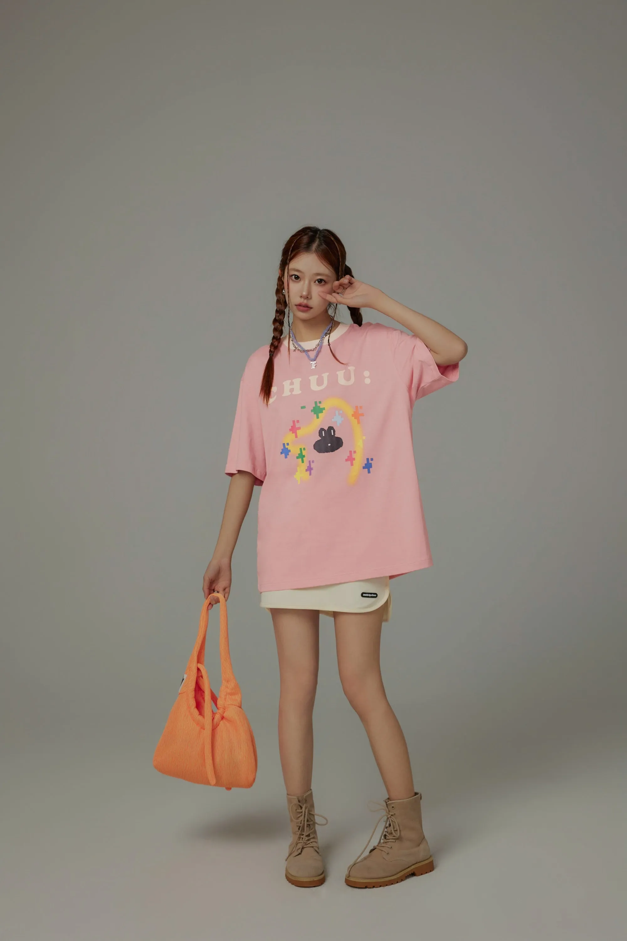 Pixel Print Loose-Fitting T-Shirt