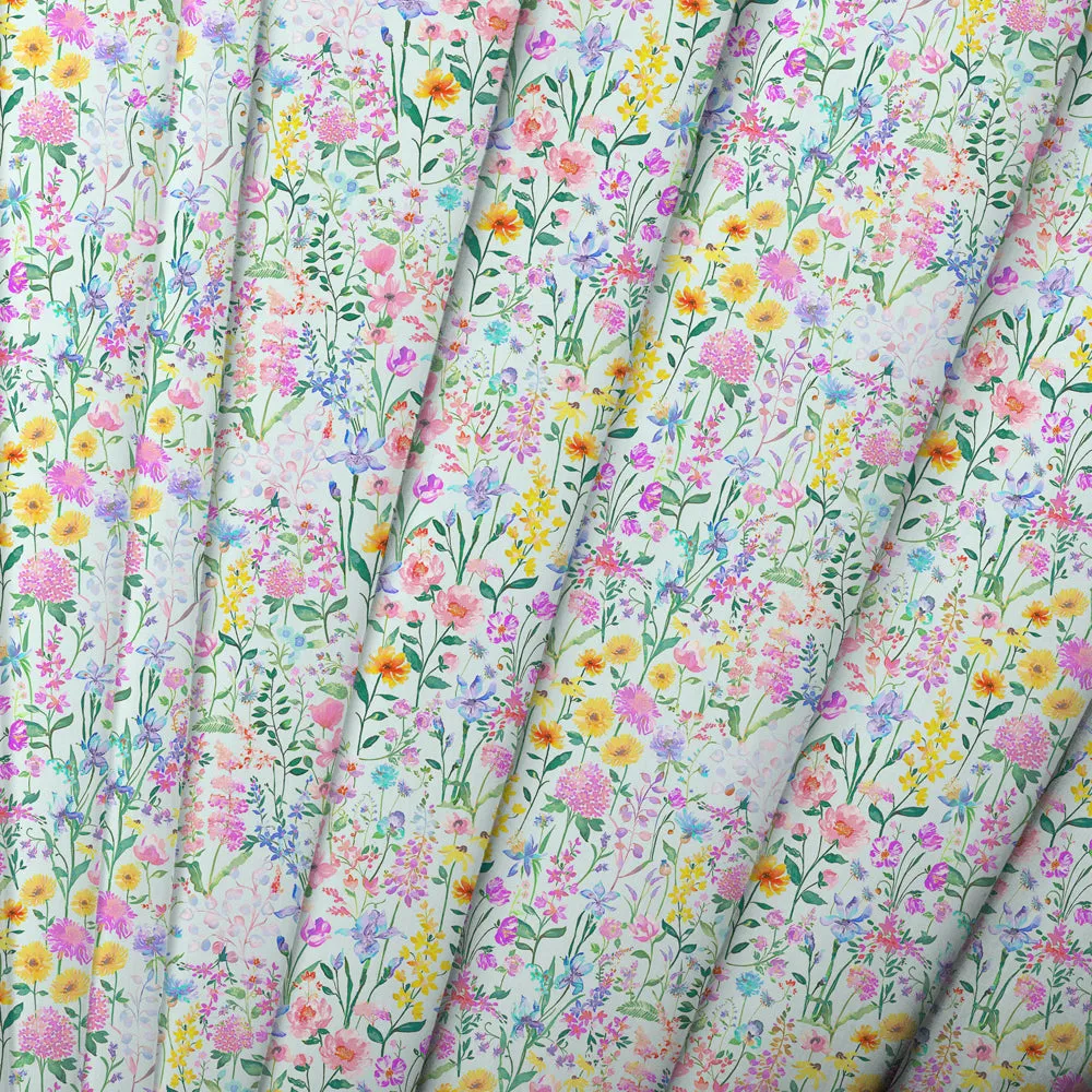 Prado De Flores Printed Fine Lawn Cotton Apparel Fabric (By The Metre) Glacier