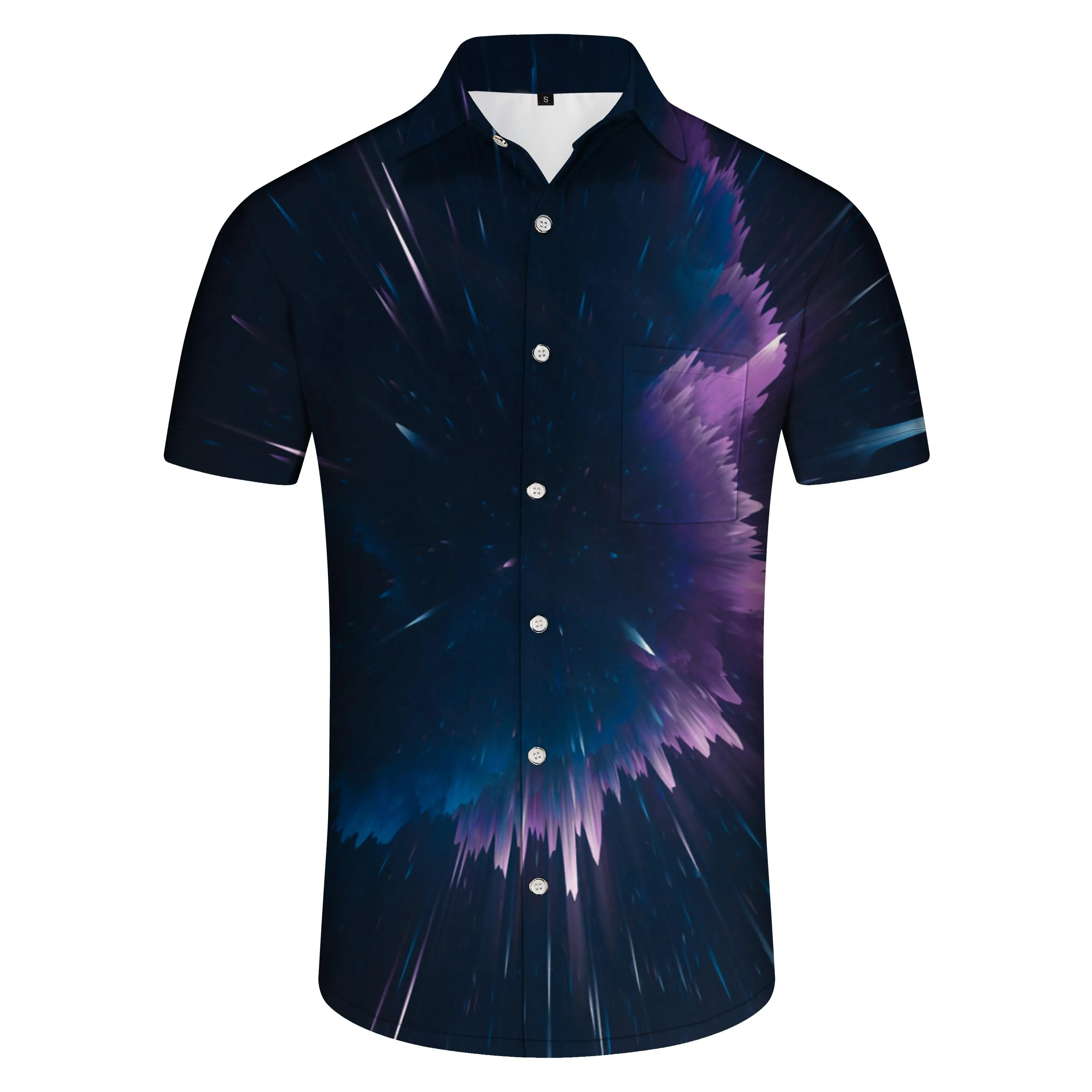 Purple meteor shower tropical four seasons daily casual style Hawaiian button abstract print geometric men's shirt travel short-sleeved clothes