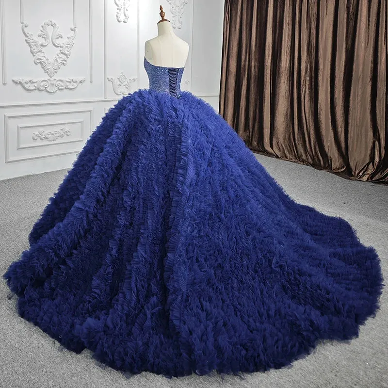 Quinceanera Dress Classic Dark Navy Strapless Quinceanera Dresses Sleeveless Sweetheart Beading Ball Gown