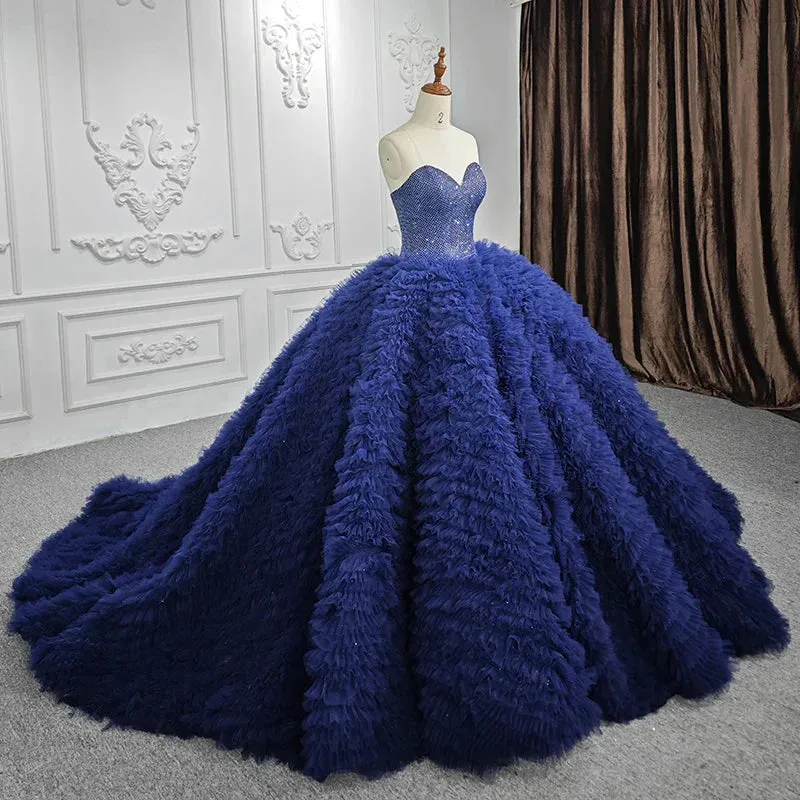 Quinceanera Dress Classic Dark Navy Strapless Quinceanera Dresses Sleeveless Sweetheart Beading Ball Gown