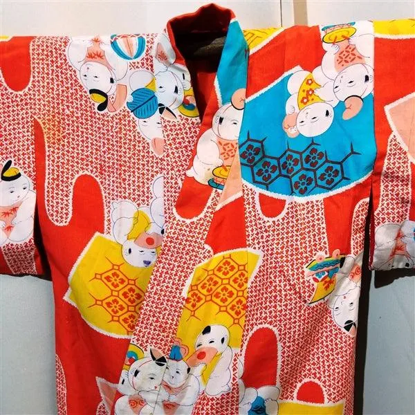 "Ningyo Dolls" Vintage Girl's Kimono