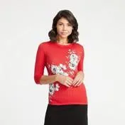 Red Floral Placement Sweater