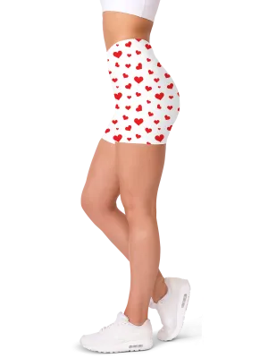 Red Hearts Yoga Shorts