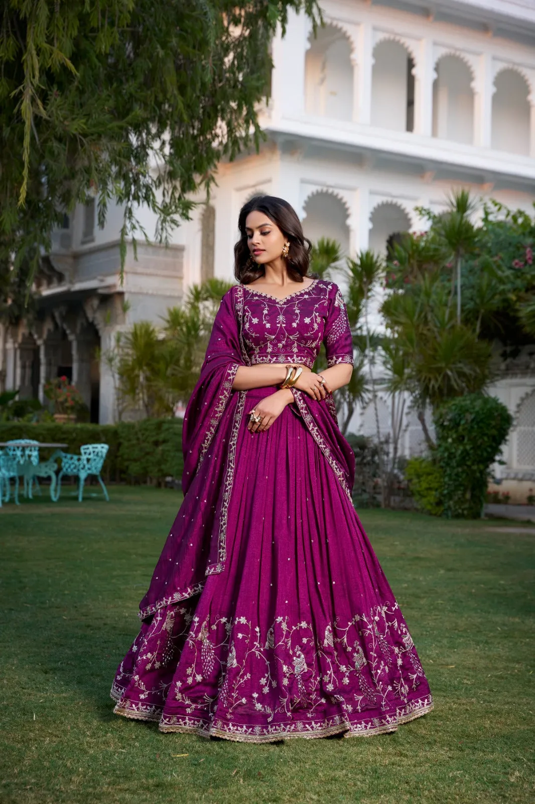 Royal Plum Embroidered Lehenga Choli Set