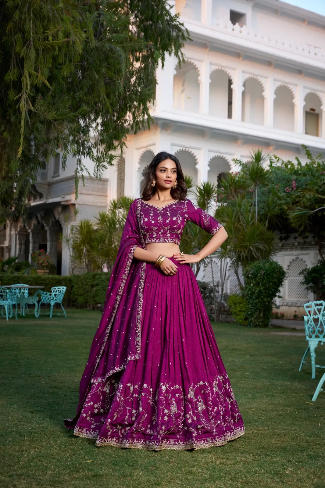 Royal Plum Embroidered Lehenga Choli Set