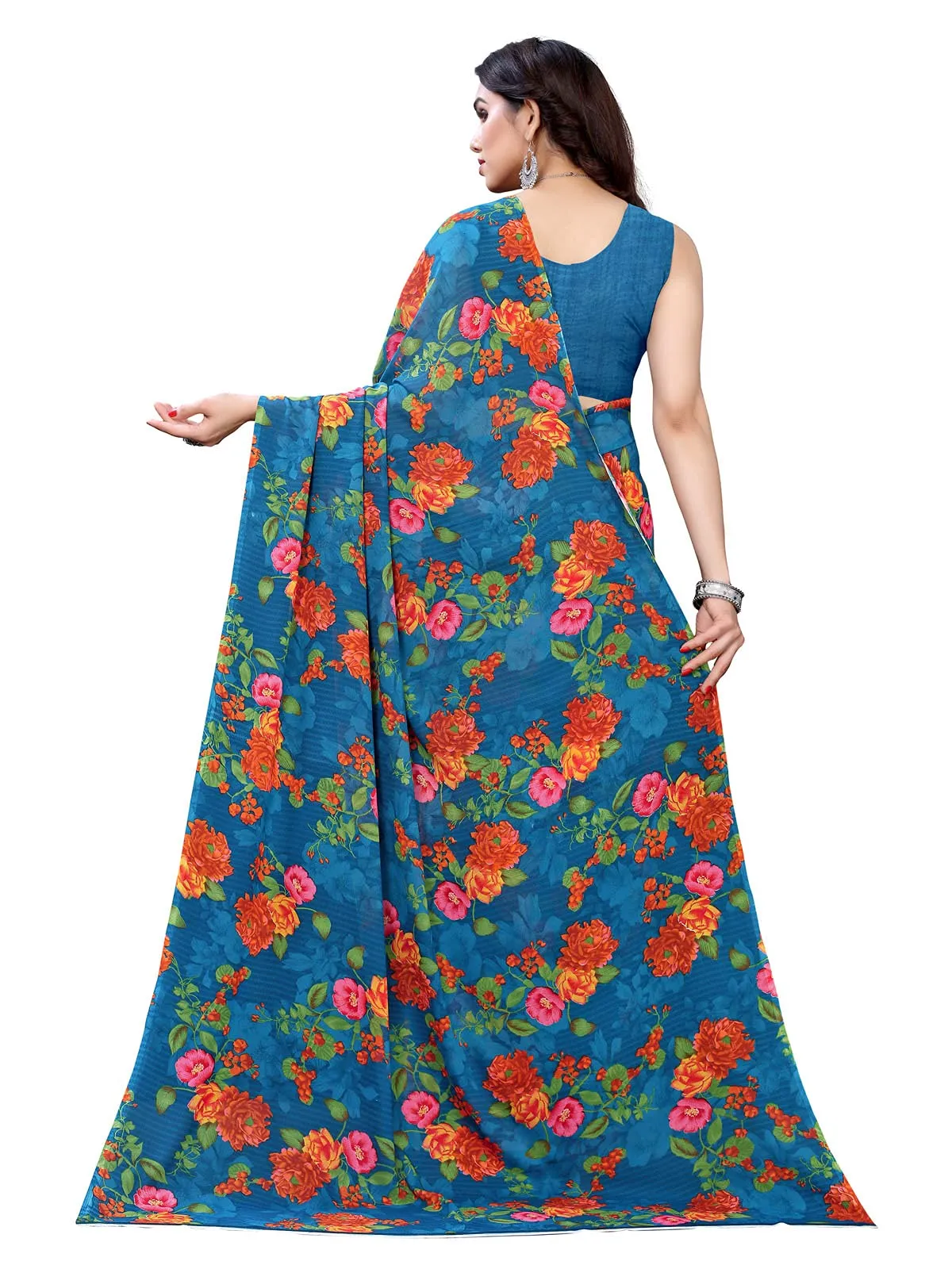 Satrani Women's Woven Polyester Saree (1955ST350_Blue)