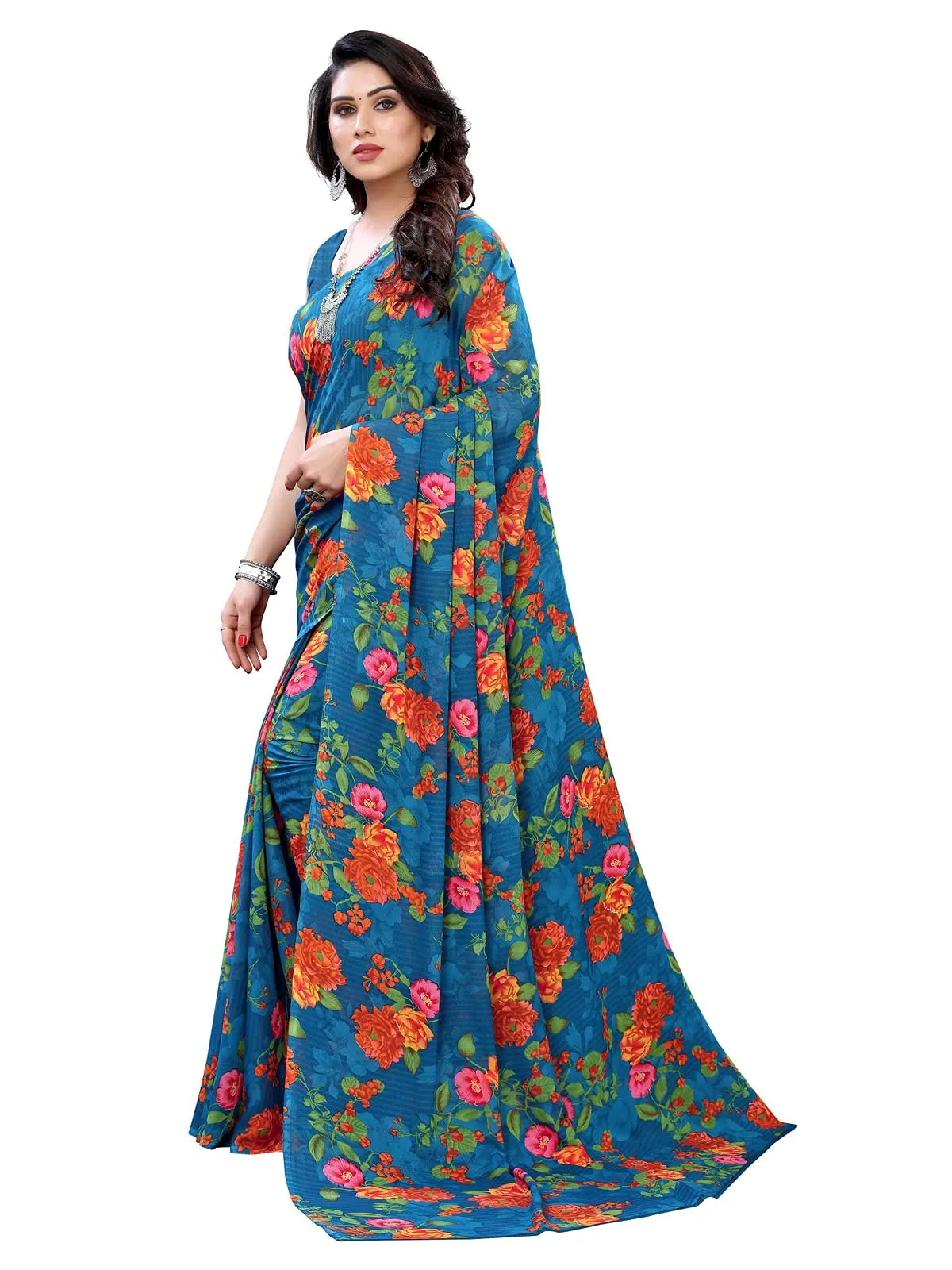 Satrani Women's Woven Polyester Saree (1955ST350_Blue)