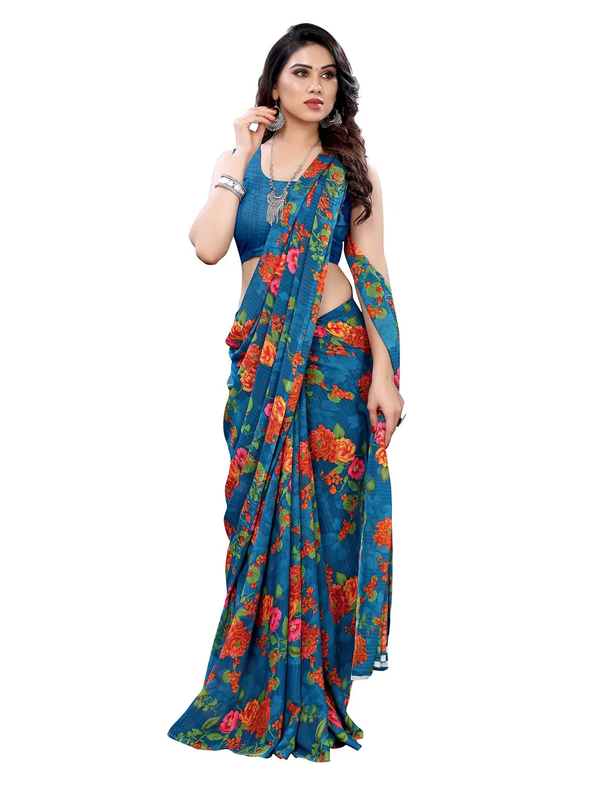 Satrani Women's Woven Polyester Saree (1955ST350_Blue)