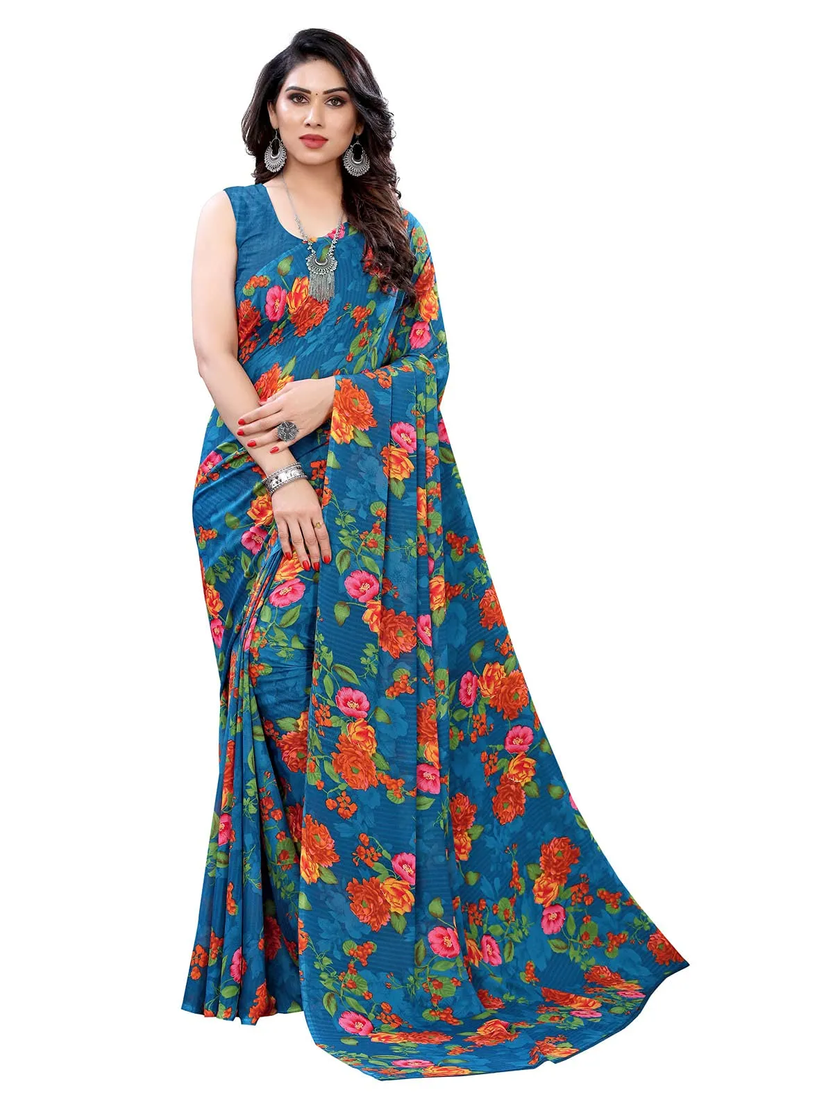 Satrani Women's Woven Polyester Saree (1955ST350_Blue)