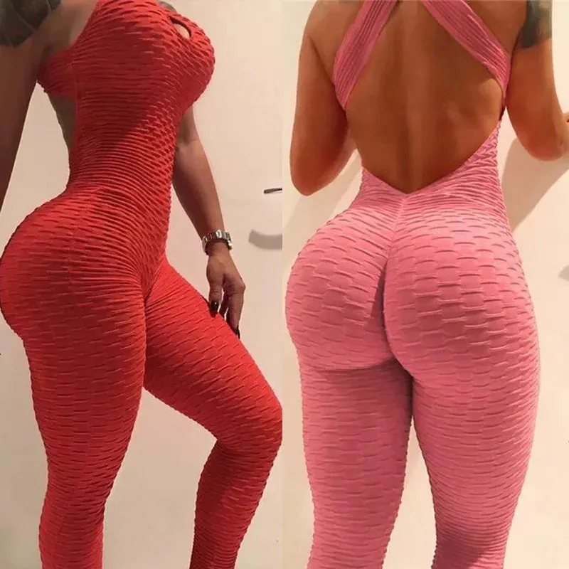 Sexy Women's Soft Tracksuit Yoga jumpsuit Pants High Waist Gym Play bubble bodysuit cross back fitness pants yoga leggings