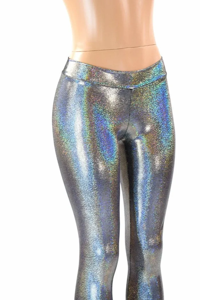 Silver Holographic Mid Rise Leggings