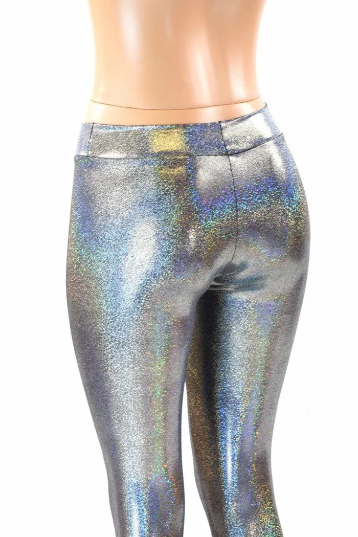 Silver Holographic Mid Rise Leggings