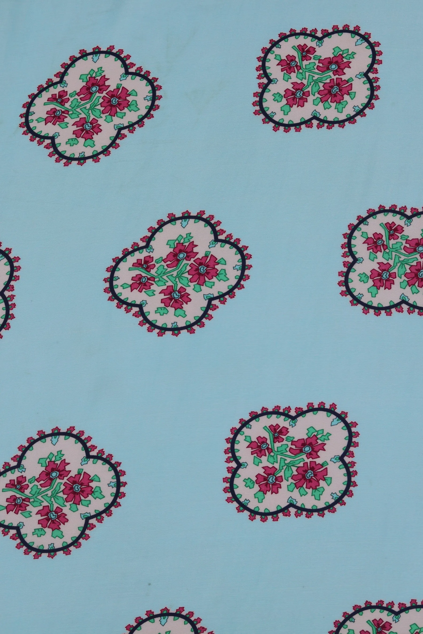 Sky Blue All Over Modern Print Natural Muslin Silk Fabric