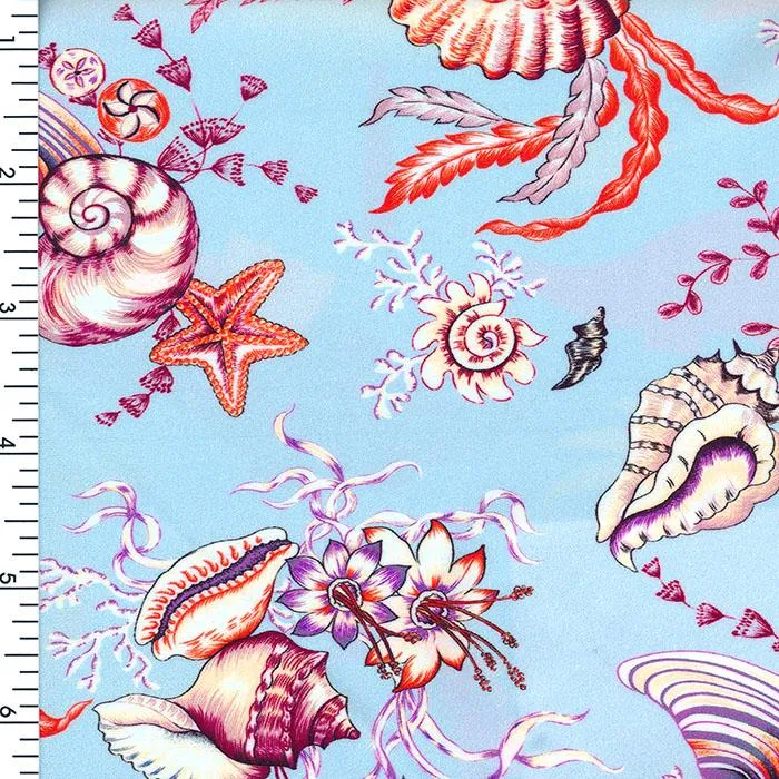 SP-NP2675 Ocean Shell Party - Blue Beige White | Nylon Spandex Digitally Wet Print