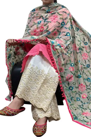 Stunning Multicolor Phulkari Embroidered Raw Silk Dupatta - Perfect for Any Occasion!