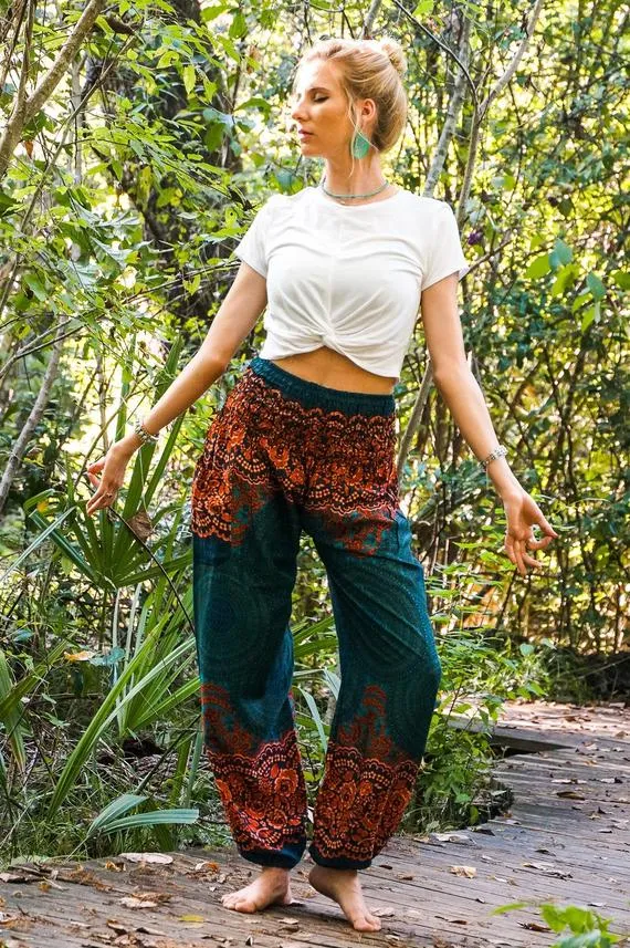 Teal orange MANDALA Women Harem Pants Boho Pants Hippie Pants