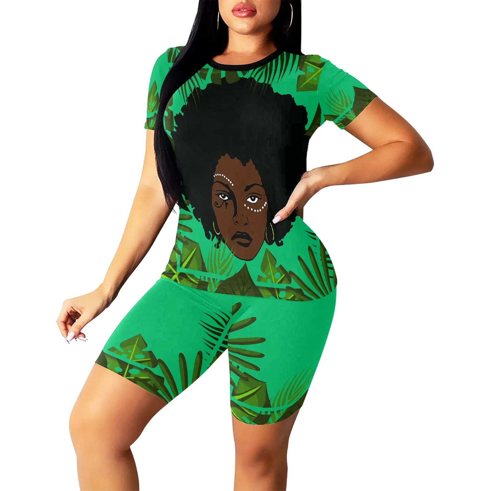 TROPICAL  KWEEN FOREST Women's Short Yoga Set