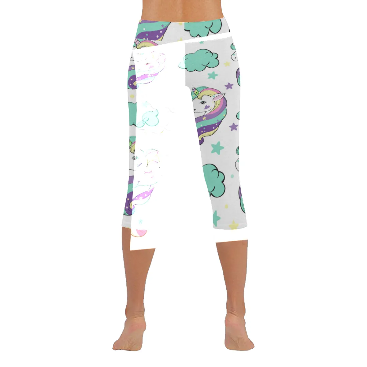 Unicorn in the clouds Pop Art Women's Low Rise Capri Leggings (Invisible Stitch)