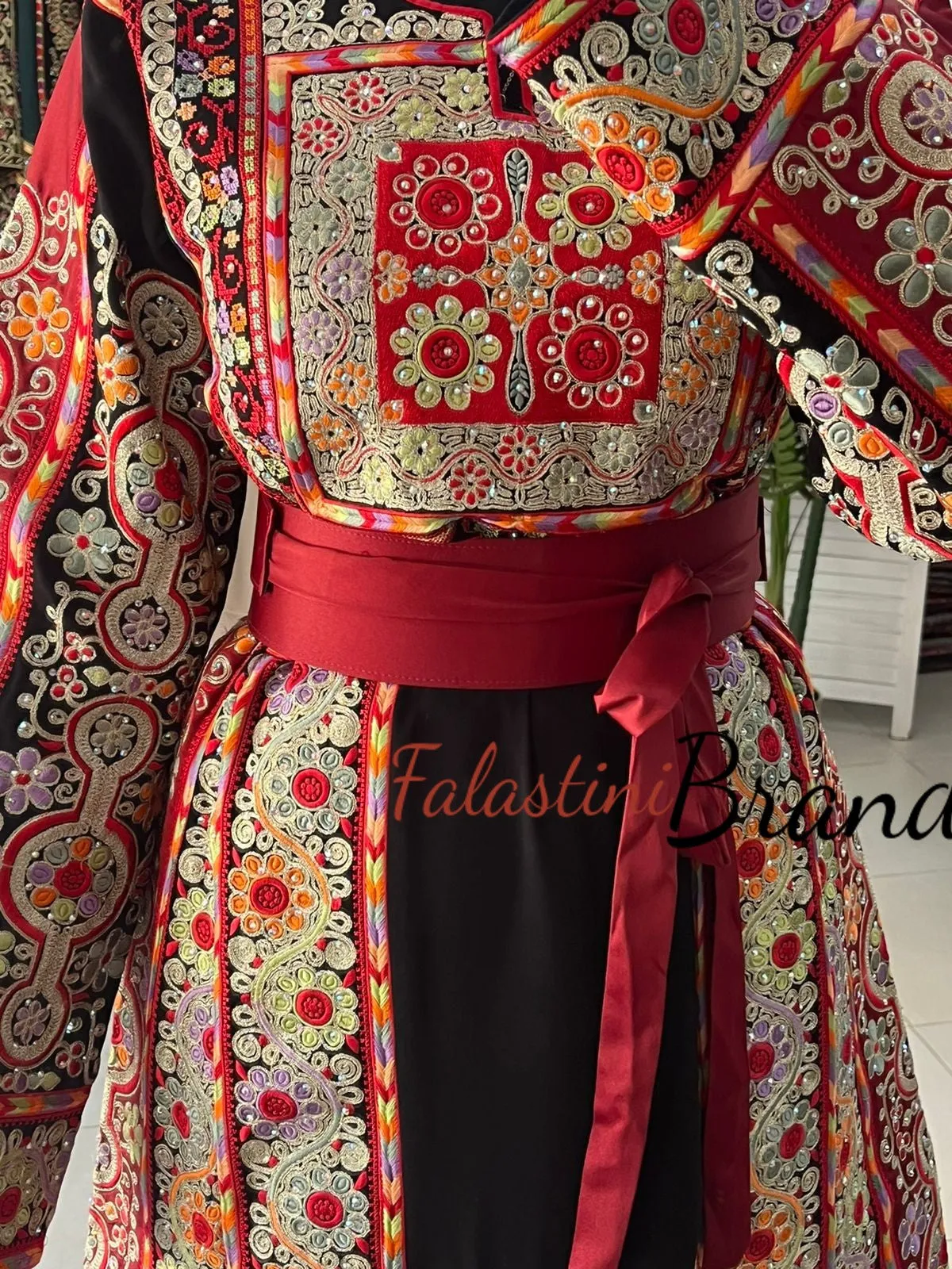 Very Luxurious Black and Red Malak Like Thob with Qasab Thread and Satin Details