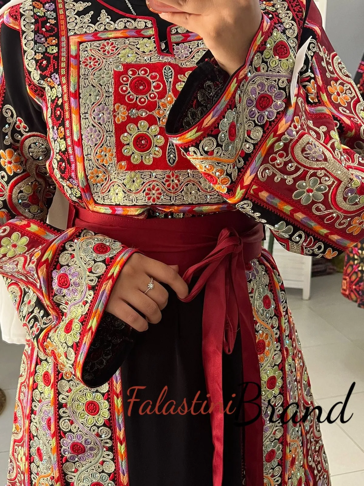 Very Luxurious Black and Red Malak Like Thob with Qasab Thread and Satin Details